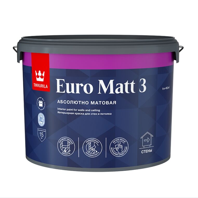 Краска интерьерная EURO MATT 3 база C глубоко/мат. 9л Тиккурила купить в Санкт-Петербурге