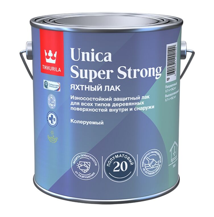 Лак Уника Супер Стронг EP (UNICA SUPER STRONG) алкидоуретановый п/мат. 2.7л Тиккурила купить в Санкт-Петербурге