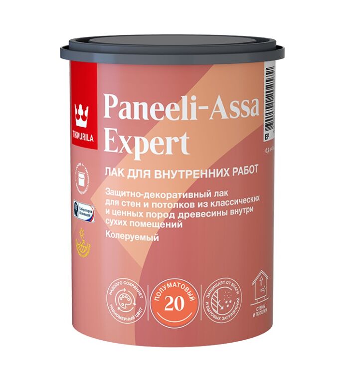 Лак Панели Ясся Эксперт ЕР (PANEELI-ASSA EXPERT) в/д инт. д/стен п/мат. 0.9л Тиккурила купить в Санкт-Петербурге