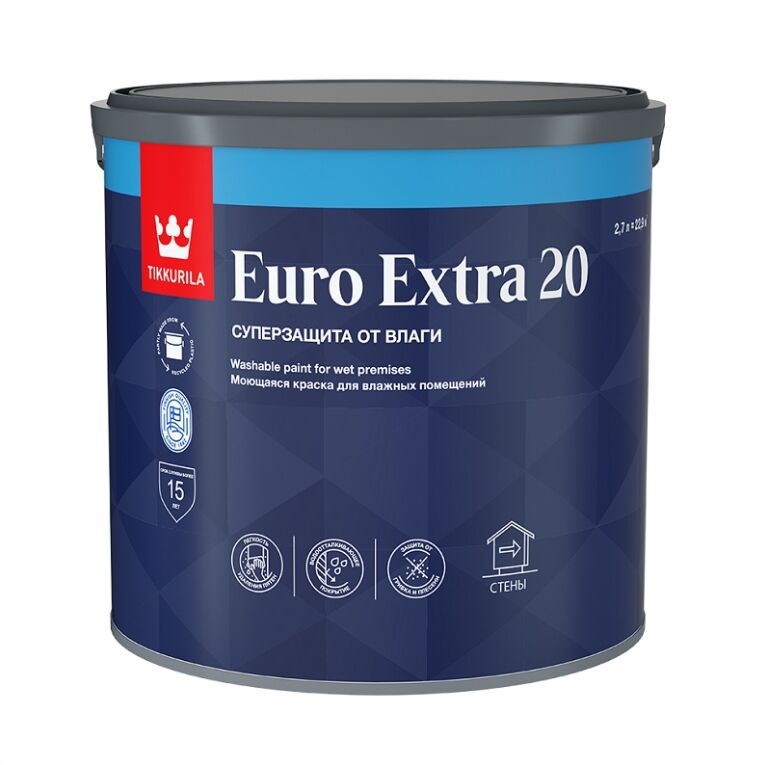 Краска для влажных помещений EURO EXTRA 20 база C п/мат. 2.7л Тиккурила купить в Санкт-Петербурге
