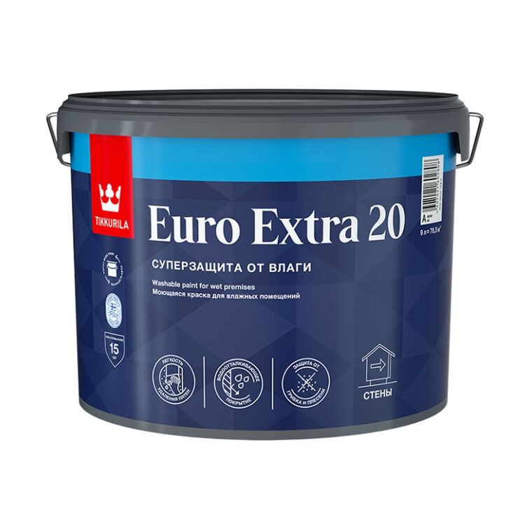Краска для влажных помещений EURO EXTRA 20 база A п/мат. 9л Тиккурила купить в Санкт-Петербурге