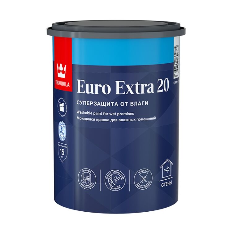 Краска для влажных помещений EURO EXTRA 20 база C п/мат. 0.9л Тиккурила купить в Санкт-Петербурге