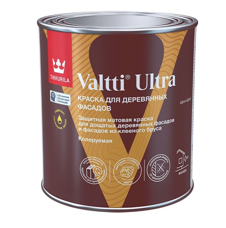 Краска для деревянных фасадов Валтти Ультра (VALTTI ULTRA) А мат. 0.9л Тиккурила купить в Санкт-Петербурге