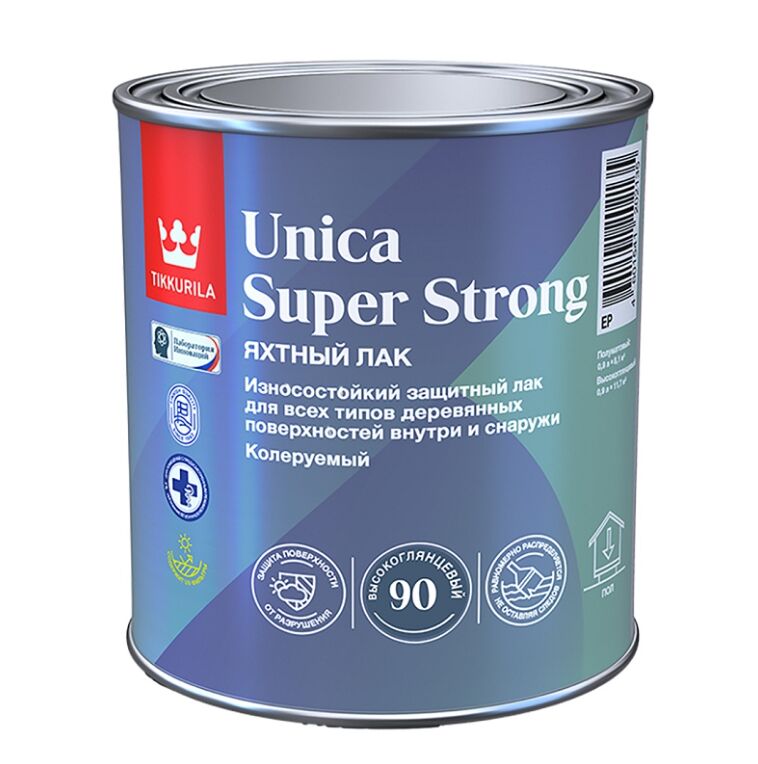 Лак Уника Супер Стронг EP (UNICA SUPER STRONG) алкидоуретановый гл. 0.9л Тиккурила купить в Санкт-Петербурге