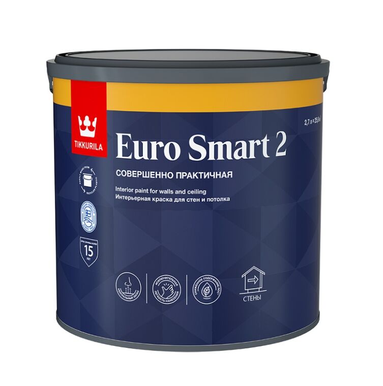 Краска интерьерная EURO SMART 2 база A глубоко/мат. 2.7л Тиккурила купить в Санкт-Петербурге