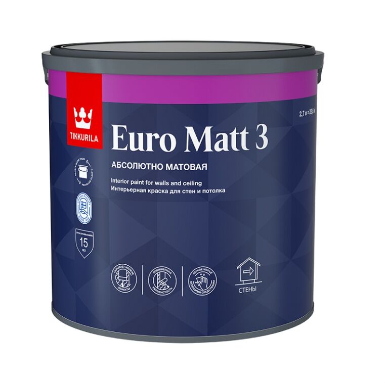 Краска интерьерная EURO MATT 3 база A глубоко/мат. 2.7л Тиккурила купить в Санкт-Петербурге