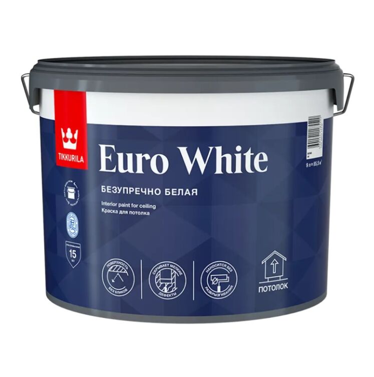 Краска для потолка EURO WHITE белая глубоко/мат. 9л Тиккурила купить в Санкт-Петербурге