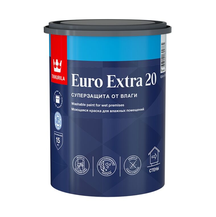 Краска для влажных помещений EURO EXTRA 20 база A п/мат. 0.9л Тиккурила купить в Санкт-Петербурге