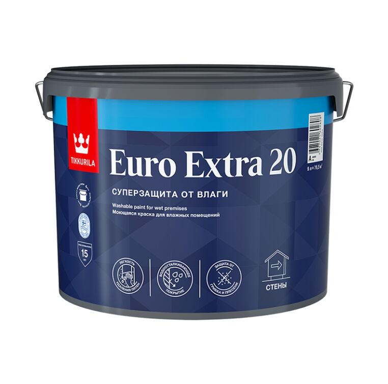 Краска для влажных помещений EURO EXTRA 20 база C п/мат. 9л Тиккурила купить в Санкт-Петербурге
