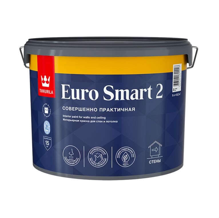 Краска интерьерная EURO SMART 2 база A глубоко/мат. 9л Тиккурила купить в Санкт-Петербурге