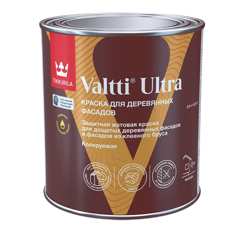 Краска для деревянных фасадов Валтти Ультра (VALTTI ULTRA) С мат. 0.9л Тиккурила купить в Санкт-Петербурге