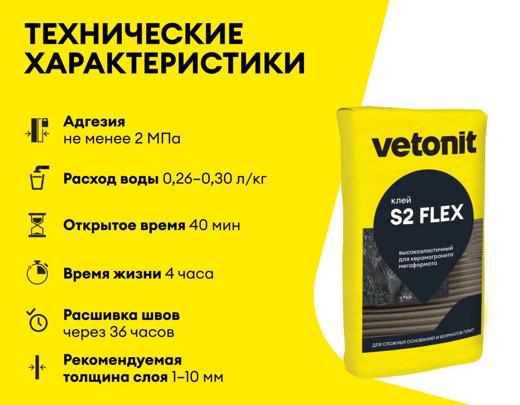 Клей высокоэластичный для керамогранита любого формата С2ES2 Vetonit comfort s2 flex 25кг