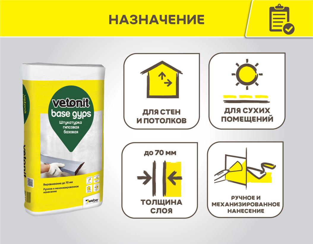 Штукатурка гипсовая базовая Vetonit base gyps белый 30кг