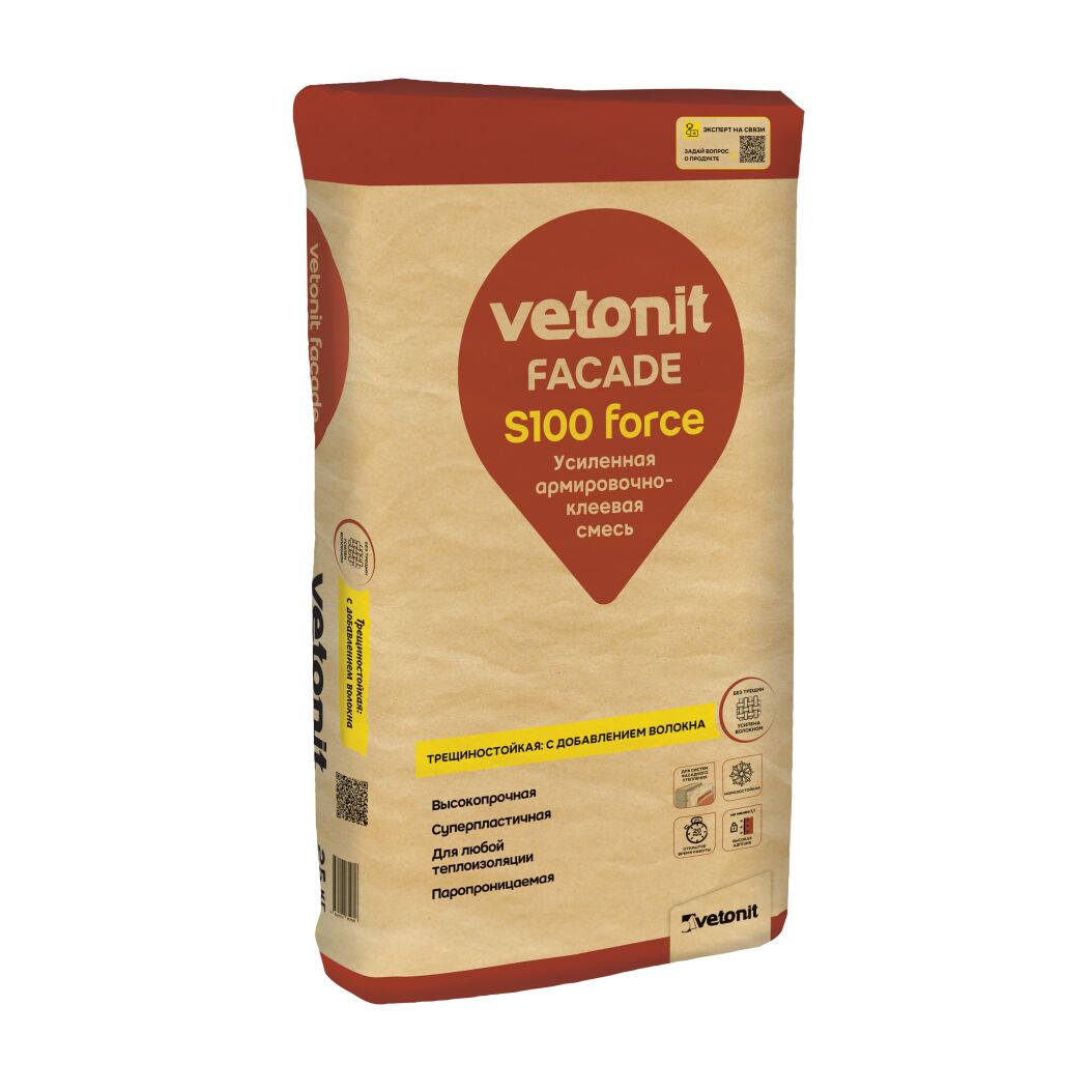 Смесь армировочно-клеевая vetonit facade S100 force 25kg (R) серый 25кг, серый купить в Санкт-Петербурге Смесь армировочно-клеевая vetonit facade S100 force 25kg (R) серый 25кг, серый