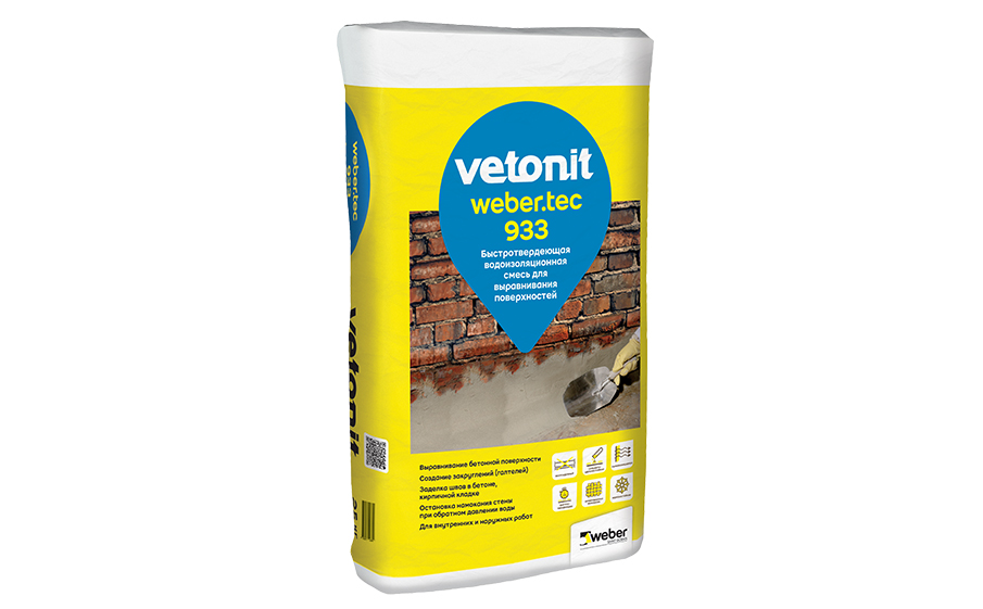 Раствор водоизоляционный безусадочный на цементной основе Weber tec 933/bag серый 25кг, Раствор водоизоляционный безусадочный на цементной основе Weber tec 933/bag серый 25кг