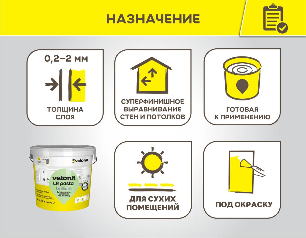 Шпаклевка готовая суперфинишная Vetonit LR pasta brilliant белый 18кг