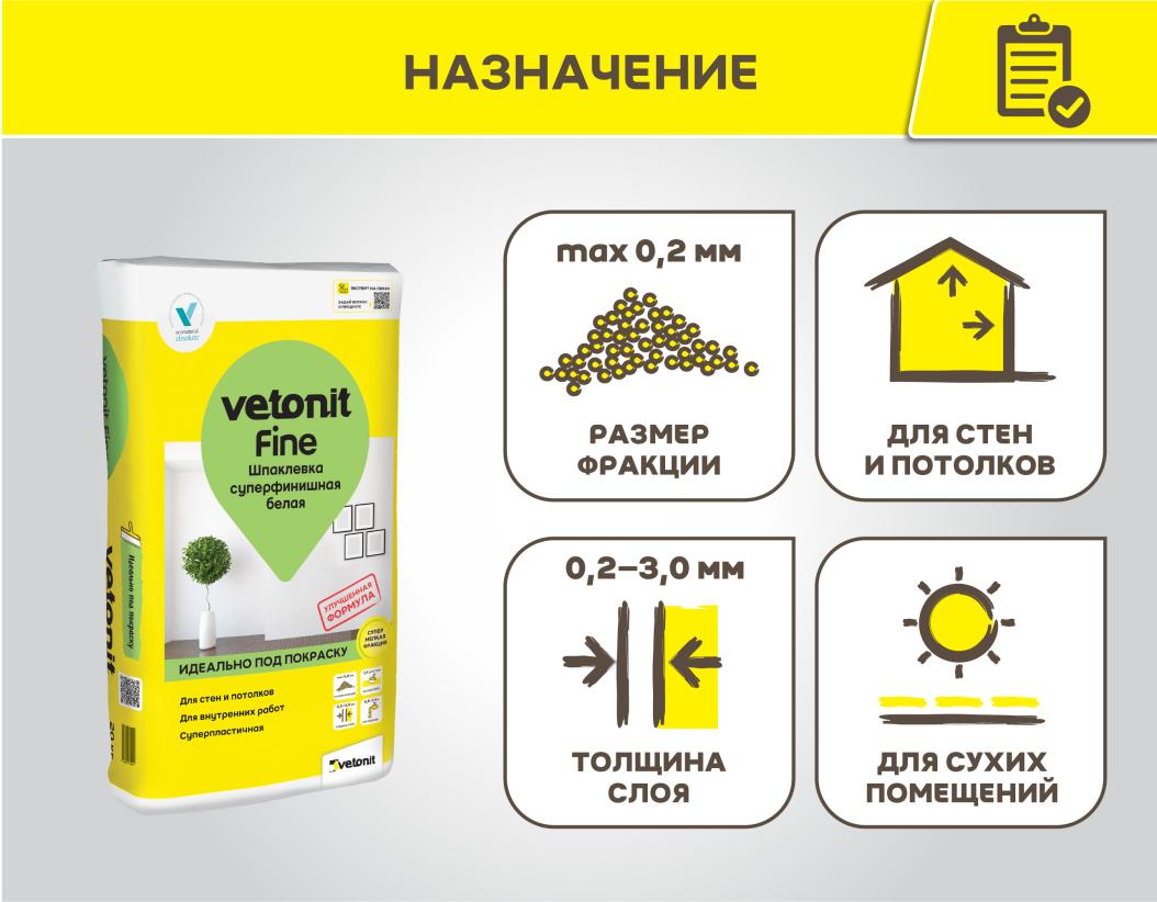Шпаклевка суперфинишная Vetonit fine белый 20кг