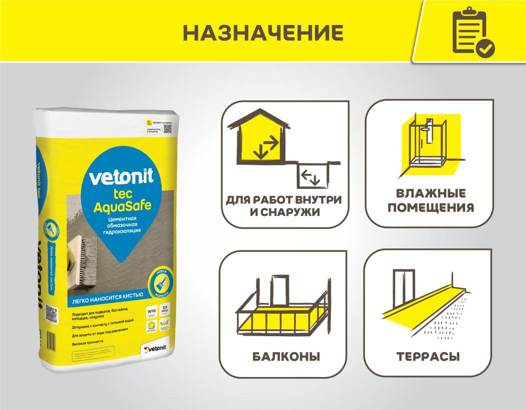 Гидроизоляция цементная жесткая обмазочная Weber tec AquaSafe серый 20кг