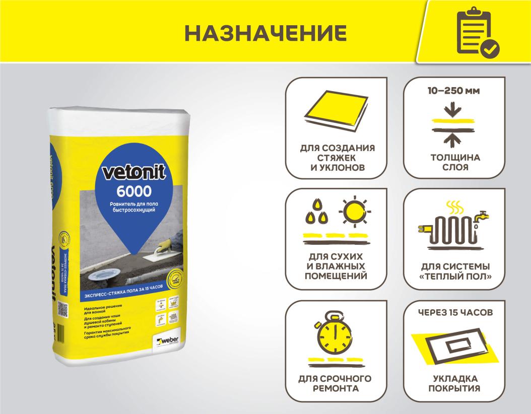 Ровнитель для пола базовый Vetonit 6000 25кг купить в Санкт-Петербурге Ровнитель для пола базовый Vetonit 6000 25кг