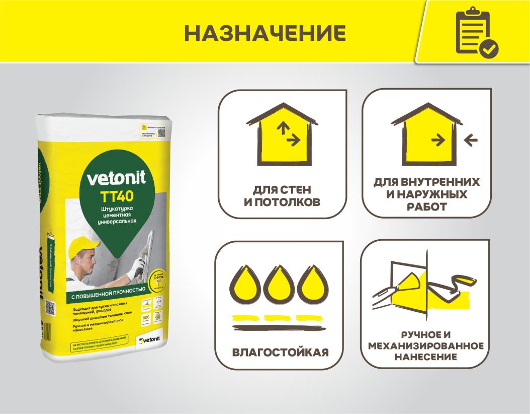 Шпаклевка цементная Vetonit ТТ40 25кг купить в Санкт-Петербурге Шпаклевка цементная Vetonit ТТ40 25кг