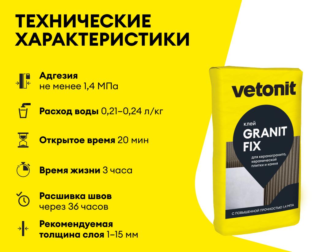 Клей цементный усиленный плиточный д/крупноформатного керамогранита Vetonit granit fix C2 25кг