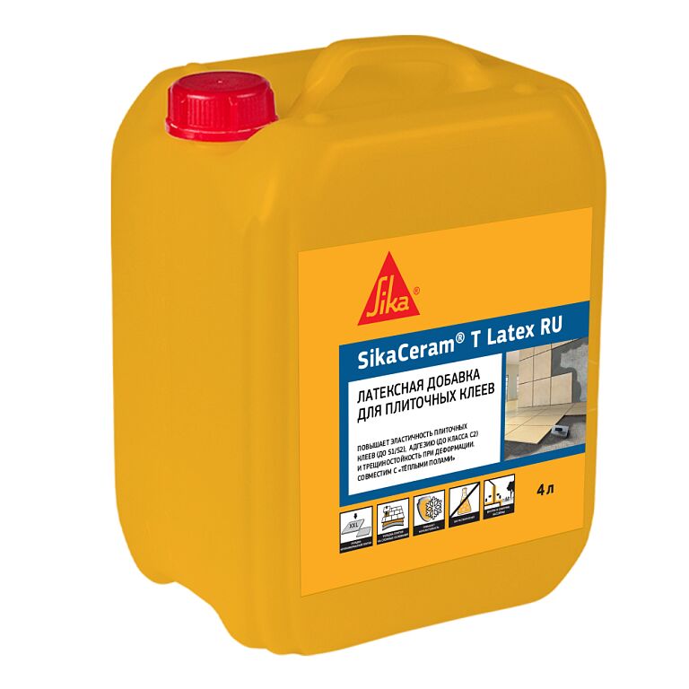 SikaCeram T Latex RU 4л Добавка латексная для затворения цементных плиточных клеев класса С1 и выше