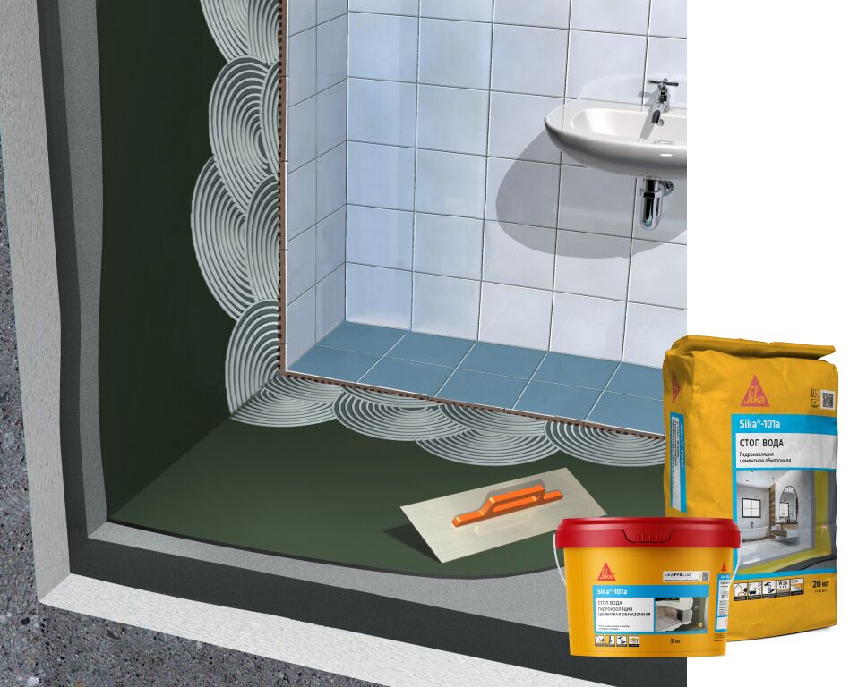 Sika 101A ведро 5 кг Тонкослойная гидроизоляция на 1К цементной основе, серый