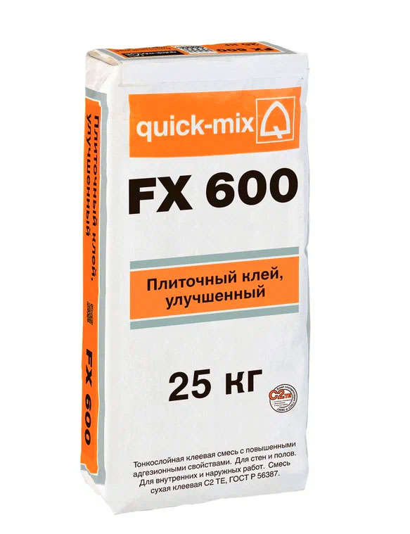 FX 600 Плиточный клей, улучшенный (C2 TE) quick-mix, FX 600 Плиточный клей, эластичный (С2 ТЕ)