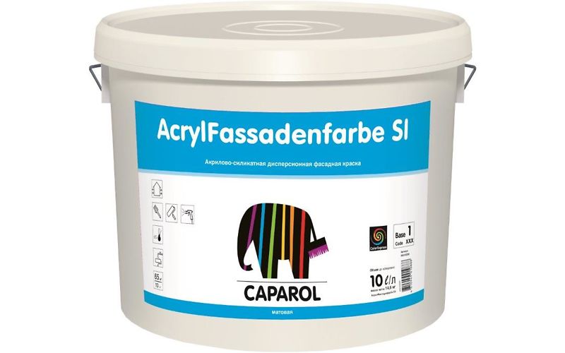 Краска водно-дисперсионная для наружных работ Caparol AcrylFassadenfarbe SI База 1 10л, снято с прои-ва Краска воднодисперсионная Caparol AcrylFassadenfarbe Si Bx1 10л 948103268