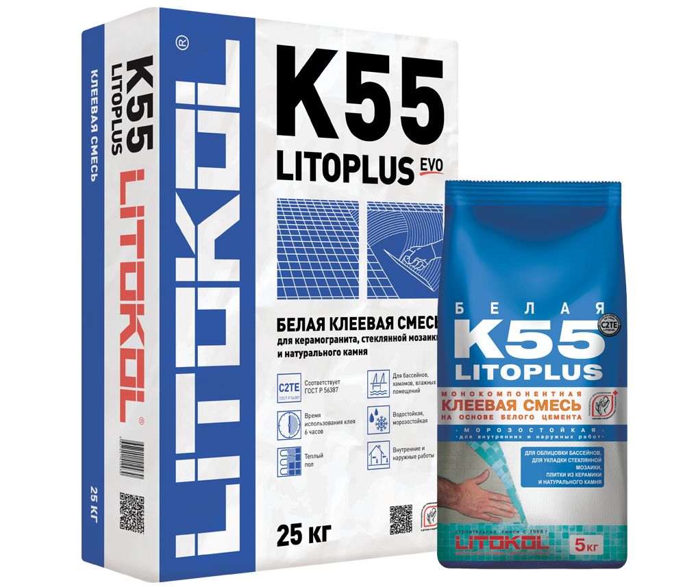 LITOPLUS K55 Клеевая смесь на основе белого цемента, белый купить в Санкт-Петербурге LITOPLUS K55 Клеевая смесь на основе белого цемента, белый