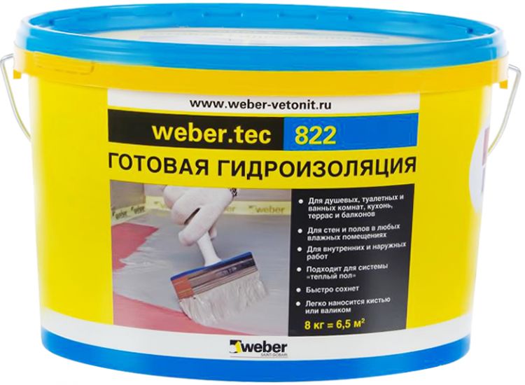 Гидроизоляция weber.tec 822 серый 8 кг, Гидроизоляция weber.tec 822 серый 8 кг