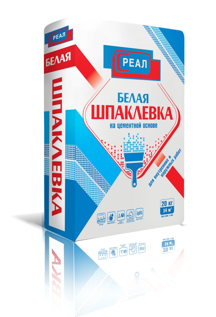 Белая шпатлевка (цементная ) РЕАЛ, Шпаклевка белая (цементная) РЕАЛ, 20 кг