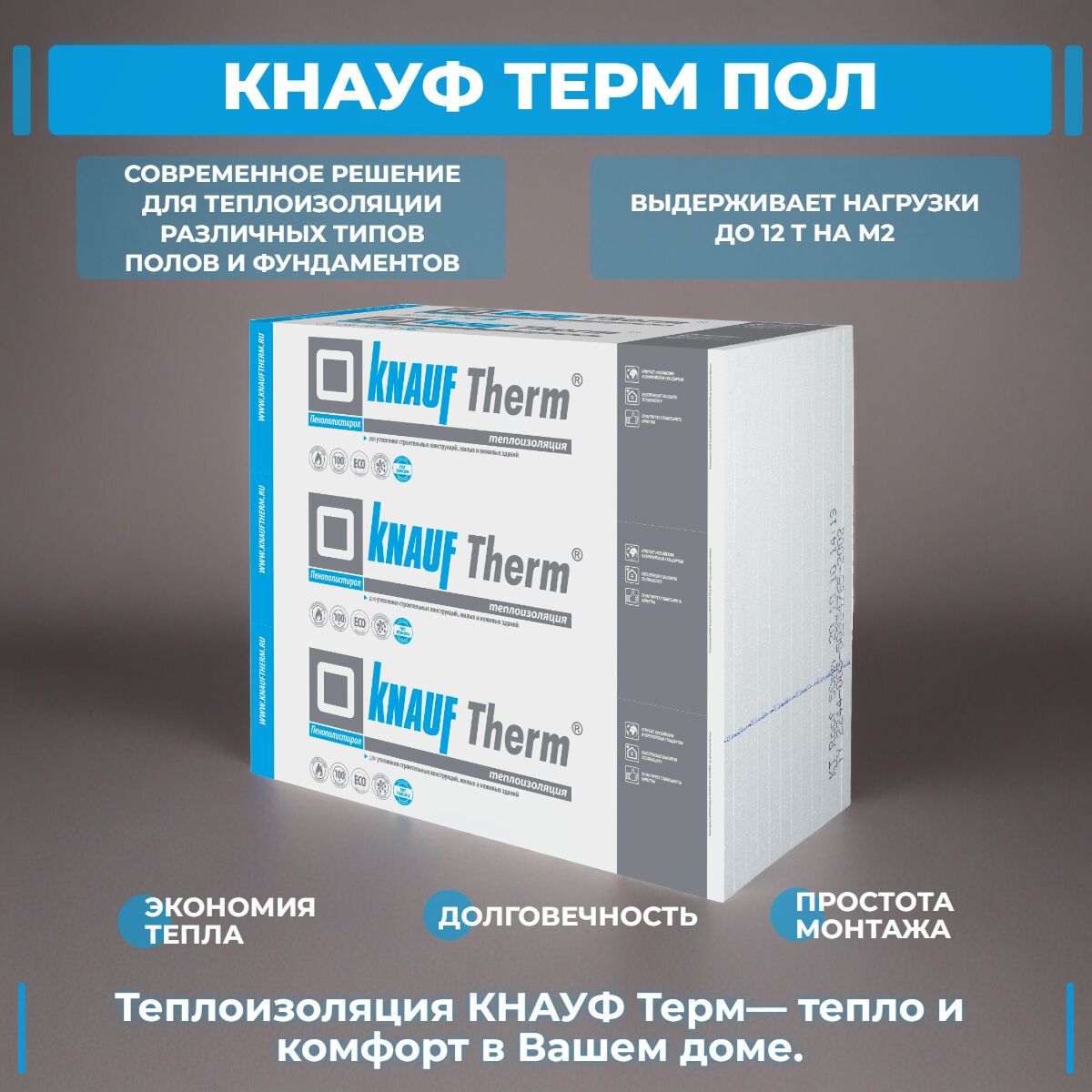 KNAUF Therm® ПОЛ 50мм, 12 плит, 14.4м2, 1000х1200мм, 0.72м3 купить в Санкт-Петербурге