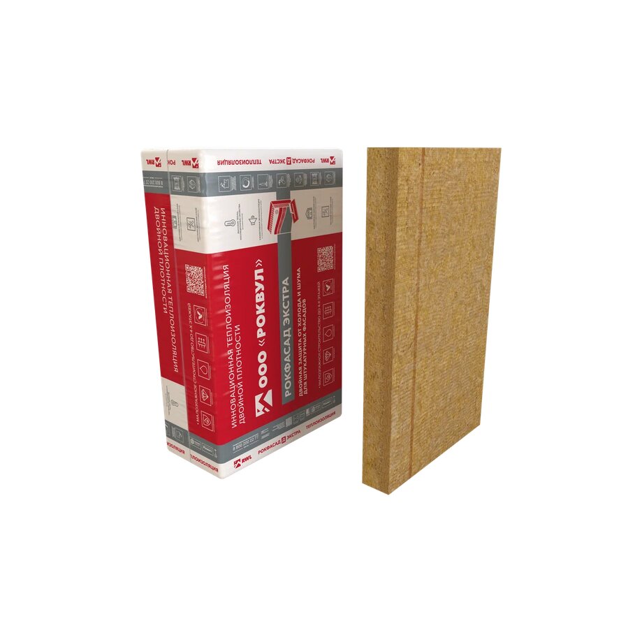Rockwool РОКФАСАД Д ЭКСТРА 150мм, 2 плиты, 1.2м2, 600х1000мм, 0.18м3