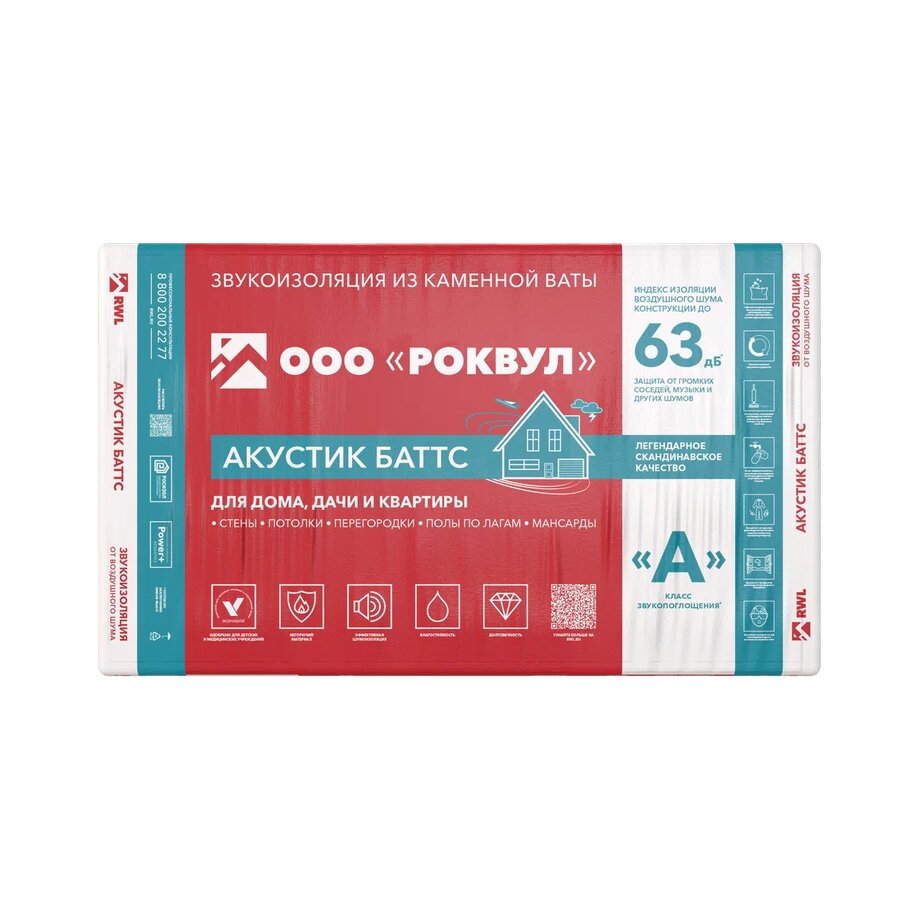 Роквул Акустик Баттс 50мм, 10 плит, 6м2, 600х1000мм, 0.3м3, Rockwool АКУСТИК БАТТС 50х600х1000/10шт/6м2/0.3м3 купить в Санкт-Петербурге Роквул Акустик Баттс 50мм, 10 плит, 6м2, 600х1000мм, 0.3м3, Rockwool АКУСТИК БАТТС 50х600х1000/10шт/6м2/0.3м3