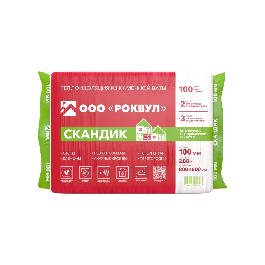 Роквул Скандик 100мм, 6 плит, 2.88м2, 600х800мм, 0.288м3, Rockwool СКАНДИК 100х600х800/6шт/2.88м2/0.288м3 купить в Санкт-Петербурге Роквул Скандик 100мм, 6 плит, 2.88м2, 600х800мм, 0.288м3, Rockwool СКАНДИК 100х600х800/6шт/2.88м2/0.288м3