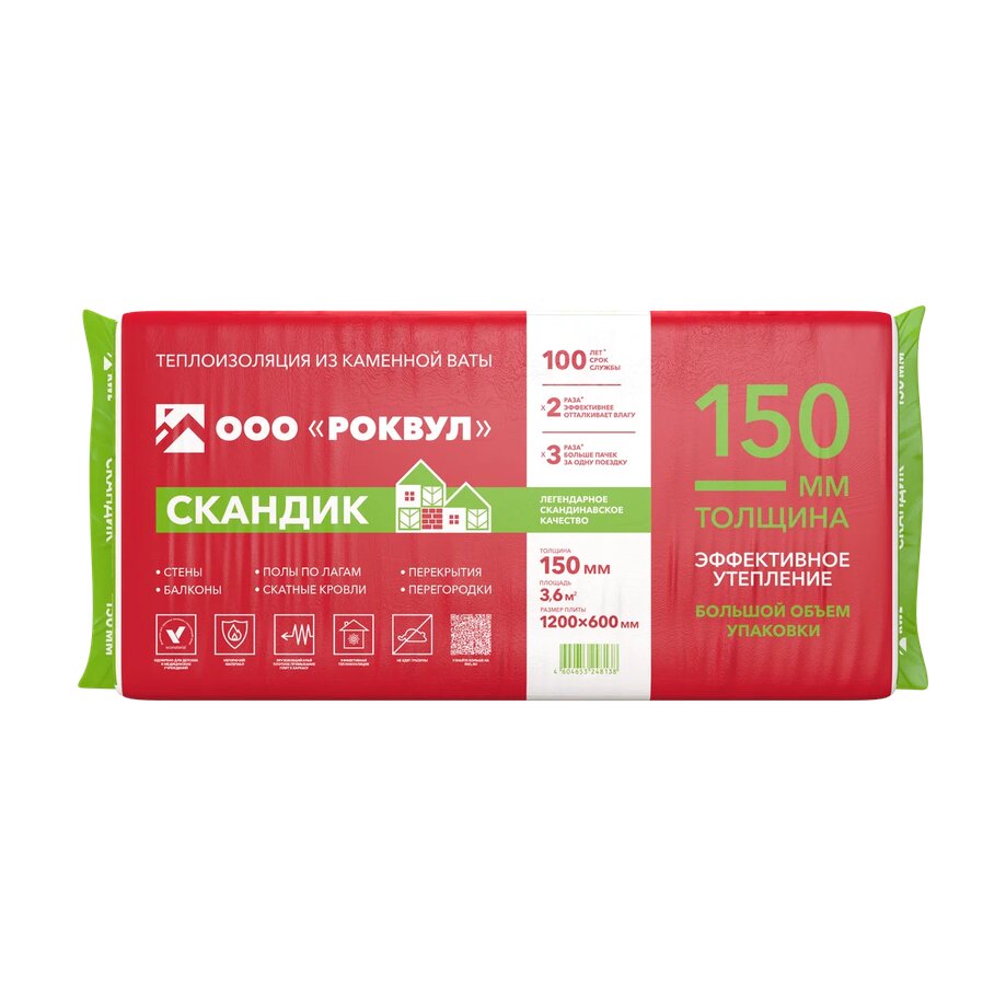 Роквул Скандик XL 150мм, 5 плит, 3.6м2, 600х1200мм, 0.54м3, Rockwool СКАНДИК 150х600х1200/5шт/3.6м2/0.54м3 купить в Санкт-Петербурге Роквул Скандик XL 150мм, 5 плит, 3.6м2, 600х1200мм, 0.54м3, Rockwool СКАНДИК 150х600х1200/5шт/3.6м2/0.54м3