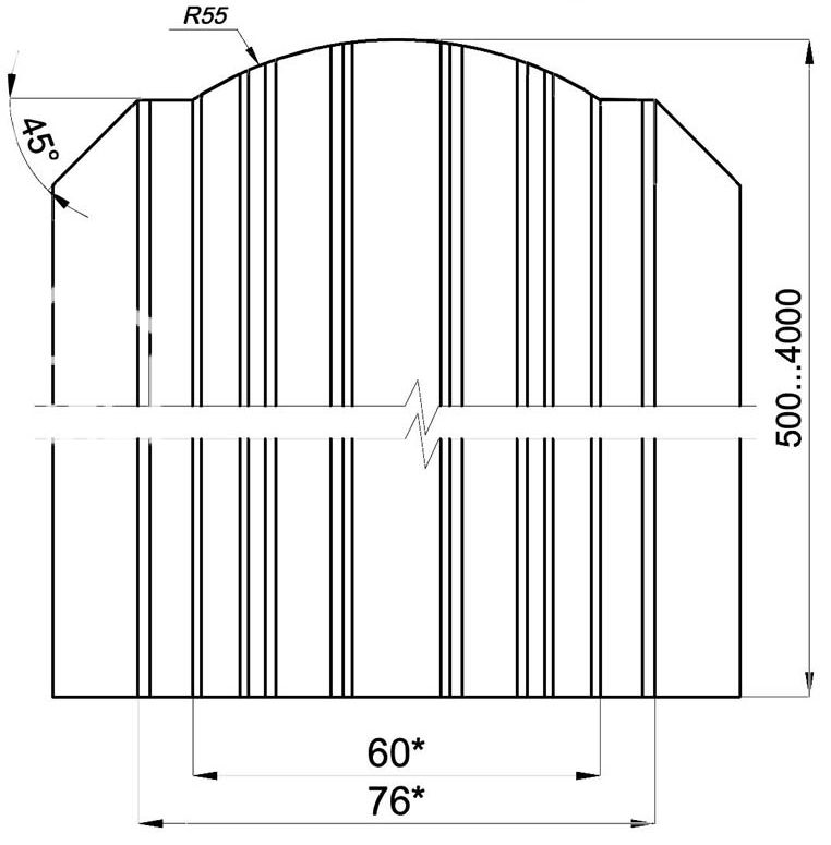 Металлический штакетник М-образный МП LANE-О фигурный чертеж
