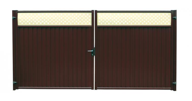 Ворота распашные Estet Plus 2400х3600мм 8017/1014 коричневый Grand Line, Ворота распашные Estet Plus 2400х3600мм 8017/1014 коричневый Grand Line