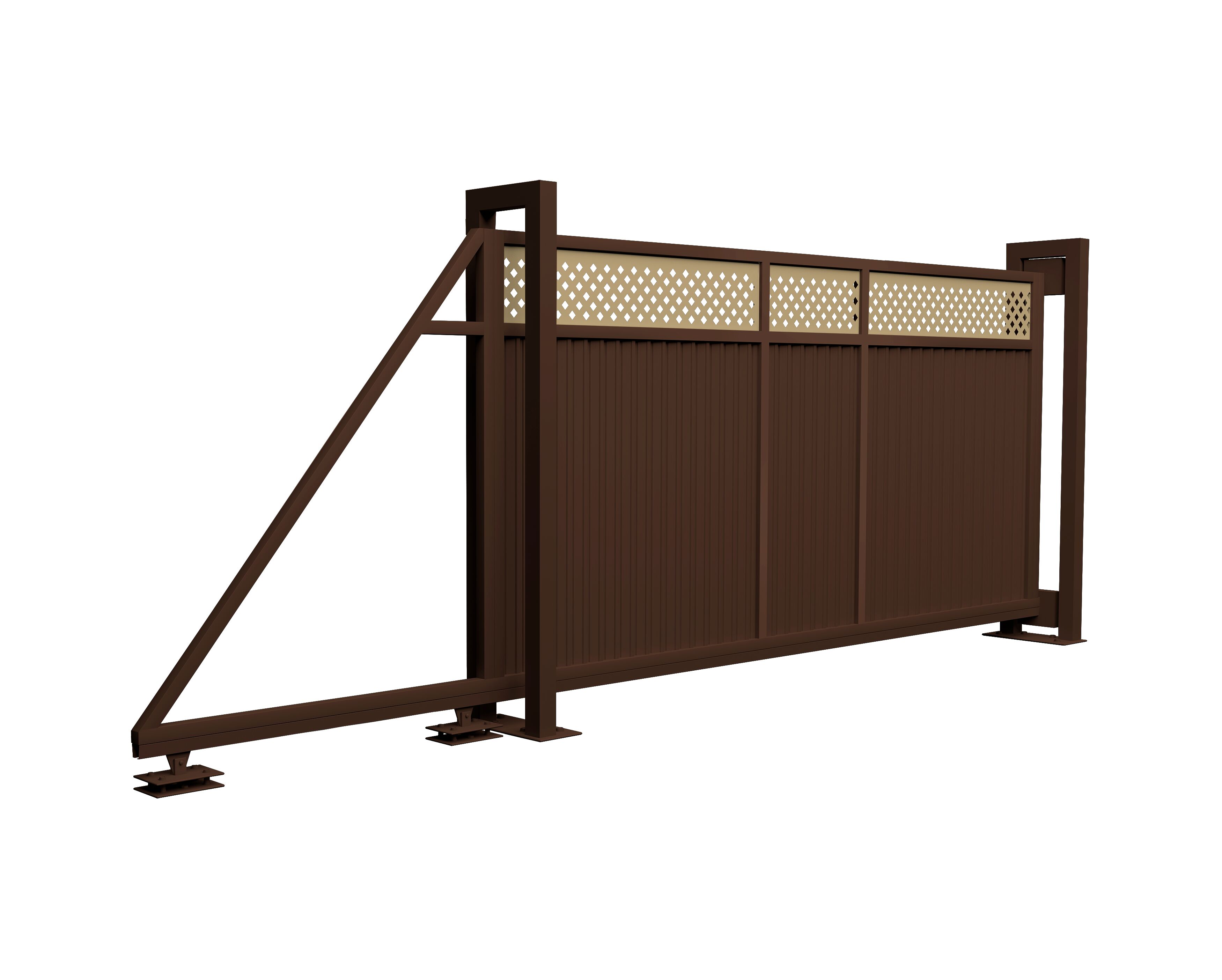 Ворота откатные Estet Plus 2000х4500мм 8017/1014 коричневый Grand Line, Ворота откатные Estet Plus 2000х4500мм 8017/1014 коричневый Grand Line