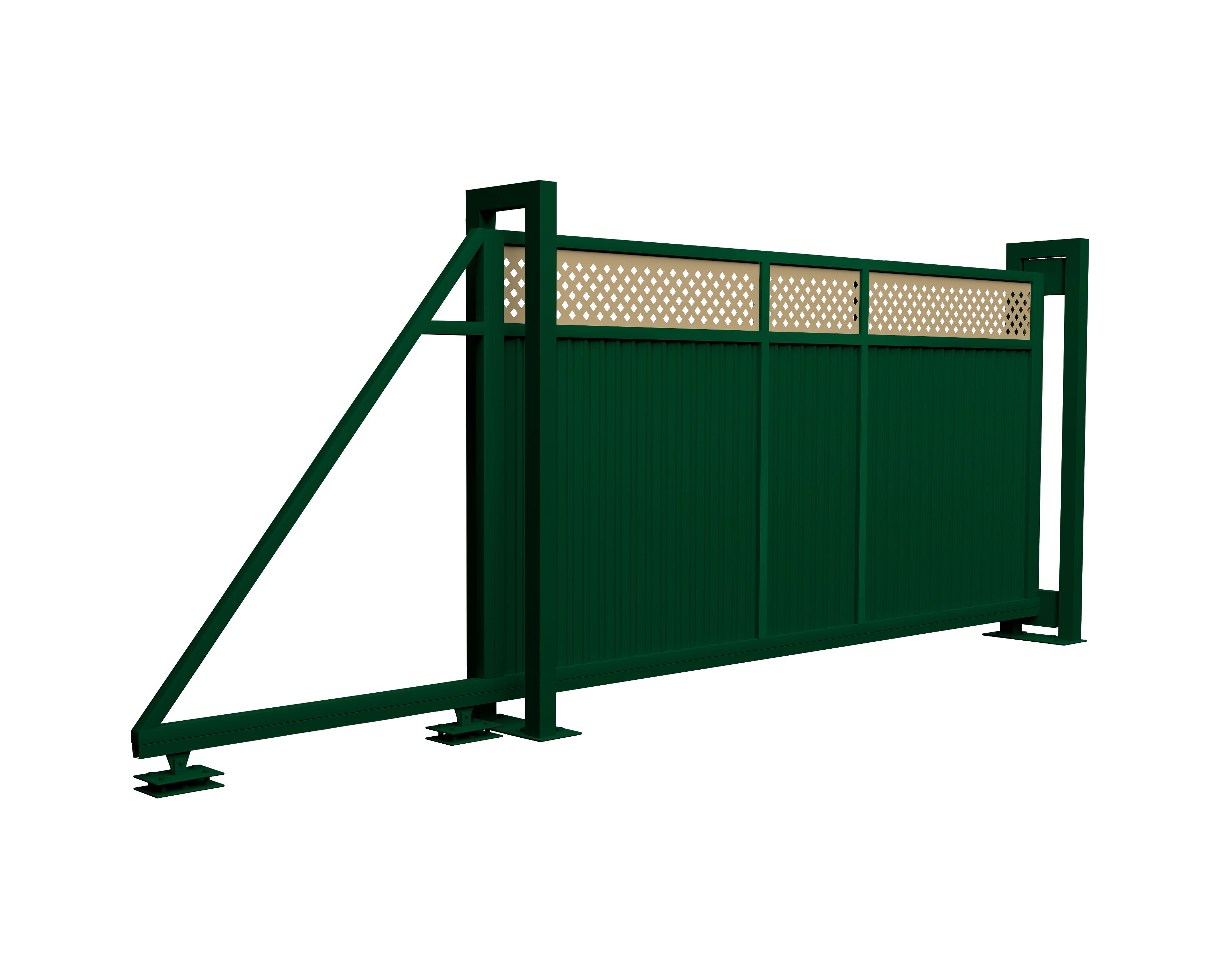 Ворота откатные Estet Plus 2400х4500мм 6005/1014 темно-зеленый Grand Line, Ворота откатные Estet Plus 2400х4500мм 6005/1014 темно-зеленый Grand Line