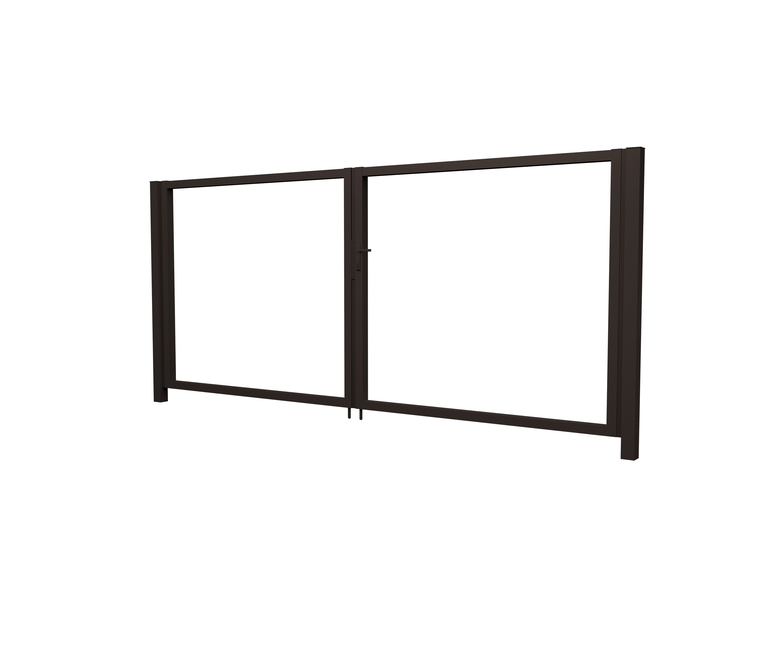 Ворота Жалюзи распашные 2000х4000мм RR32 темно-коричневый без заполнения Grand Line, Ворота Жалюзи распашные 2000х4000мм RR32 темно-коричневый без заполнения Grand Line