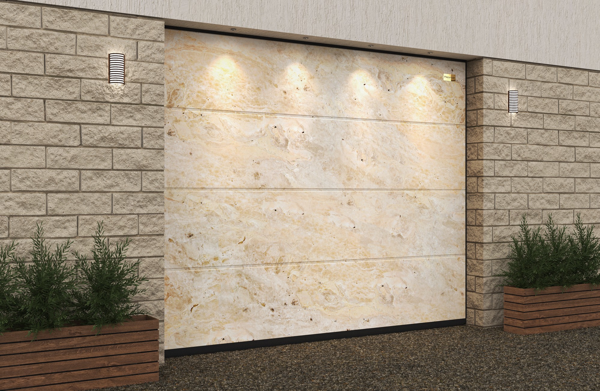 Ворота гаражные секционные Prestige Lux L-гофр smooth 4000х2500мм ALUTECH, Breccia Damascata