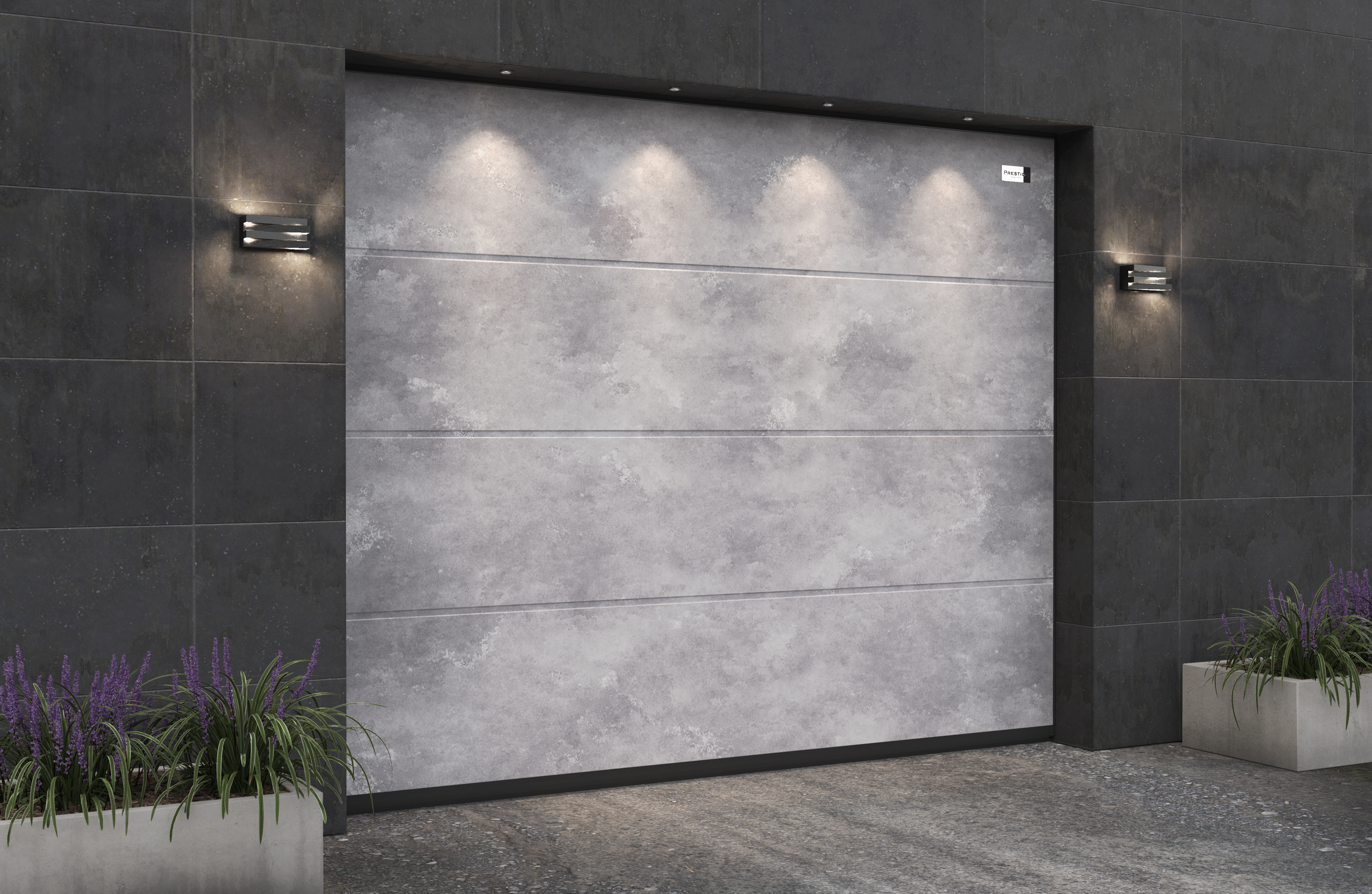 Ворота гаражные секционные Prestige Lux L-гофр smooth 4000х2500мм ALUTECH, Concrete Anteak