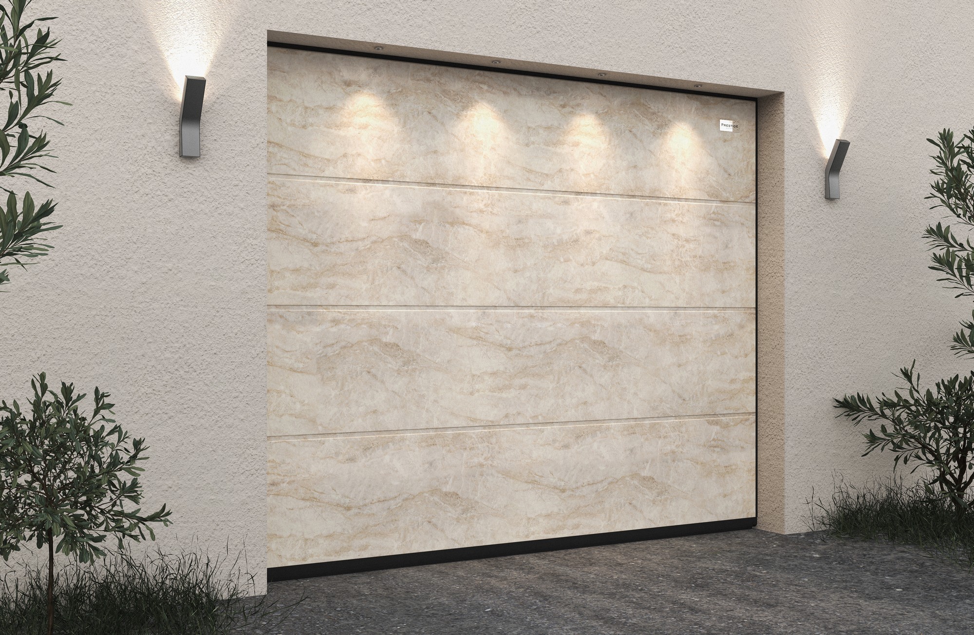 Ворота гаражные секционные Prestige Lux L-гофр smooth 4000х2500мм ALUTECH, Натуральный мрамор