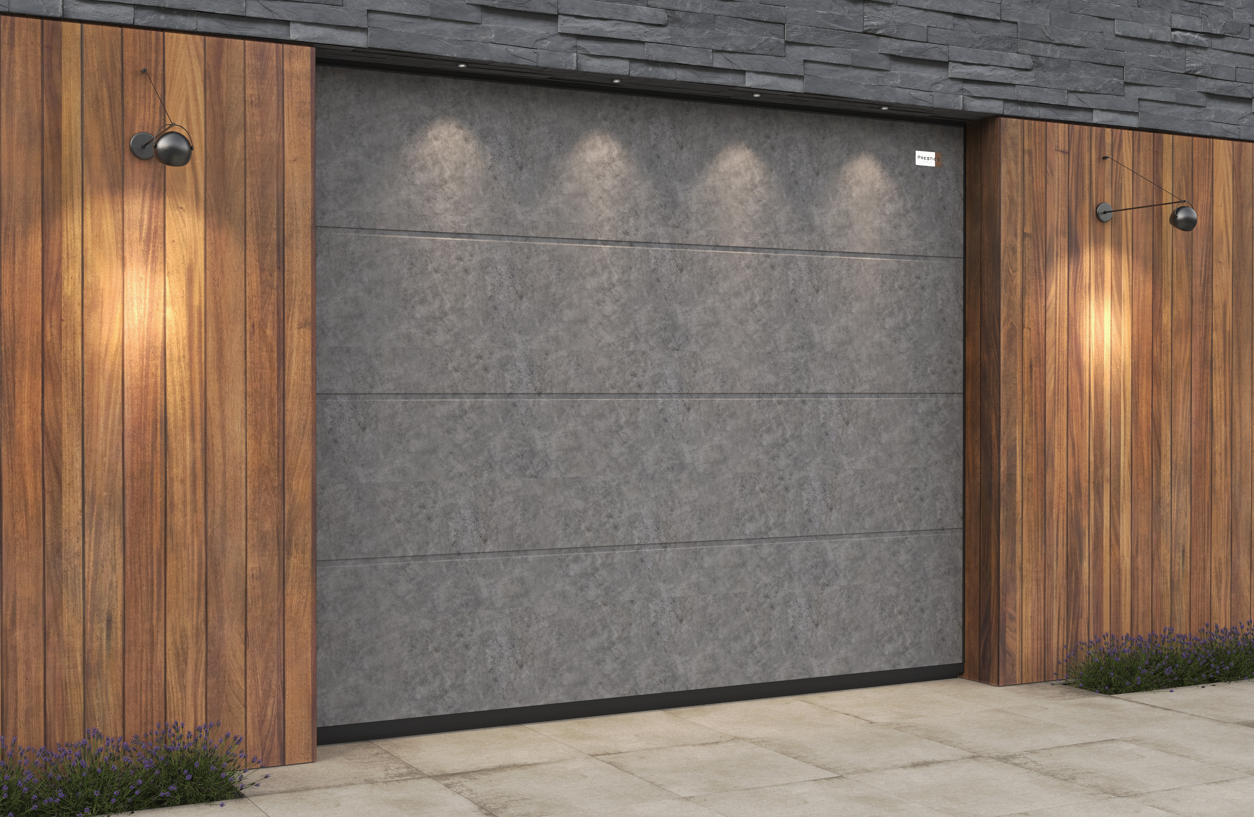 Ворота гаражные секционные Prestige Lux L-гофр smooth 4000х2500мм ALUTECH, Wet concrete