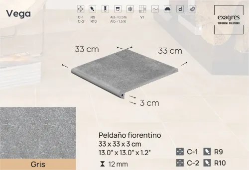 Ступень фронтальная Peldano Florentino Vega Gris 33х33х1.2 антислип Exagres купить в Санкт-Петербурге
