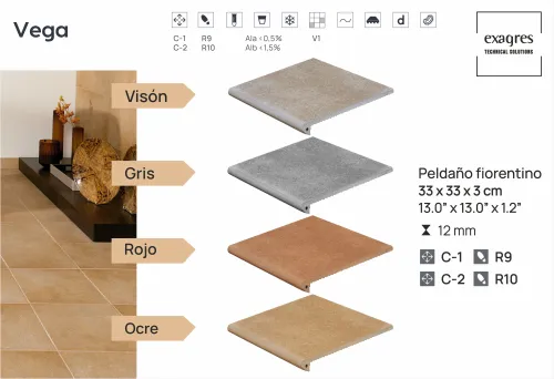 Ступень фронтальная Peldano Florentino Vega Gris 33х33х1.2 антислип Exagres купить в Санкт-Петербурге
