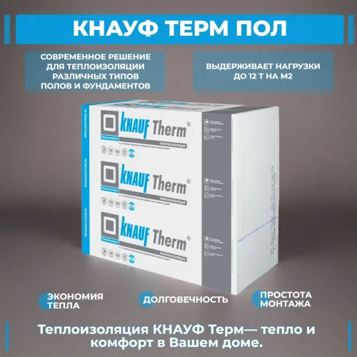 KNAUF Therm® ПОЛ (ППС 20) 50мм, 12 плит, 14.4м2, 1000х1200мм, 0.72м3 купить в Санкт-Петербурге