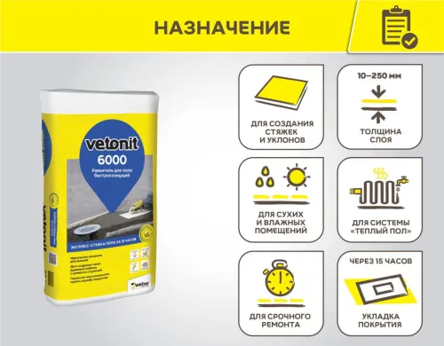 Ровнитель для пола базовый Vetonit 6000 25кг купить в Санкт-Петербурге
